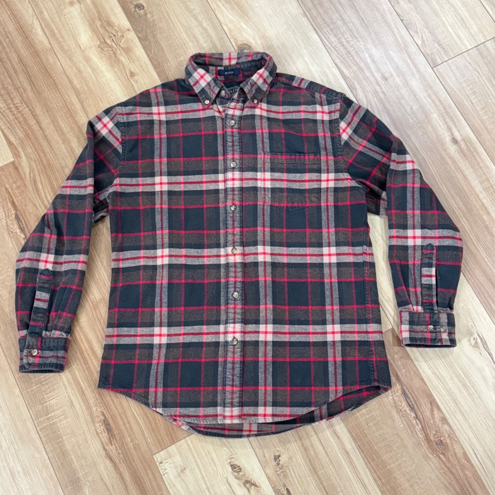 Pendleton Mason Mens Red Gray Plaid Cotton Flannel Button Down Shirt Size M